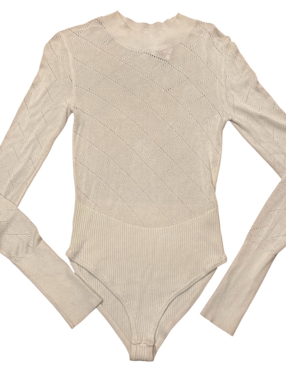 *NWT* Free People Cream Long-Sleeve Knit Bodysuit Sweater